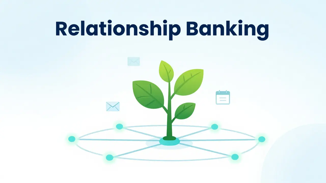 Illustration of a plant growing from a network node, symbolizing consistent relationship building