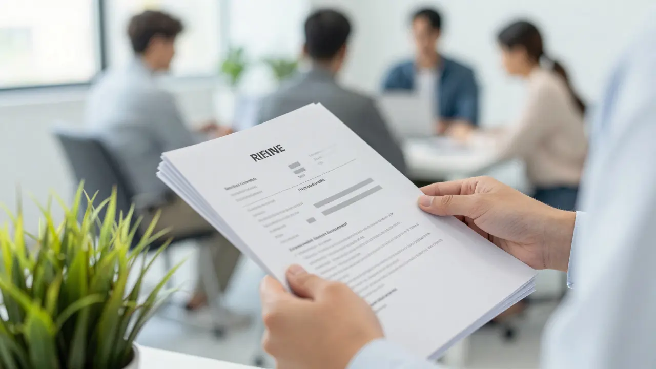 Manager reviewing anonymized resumes in an inclusive office