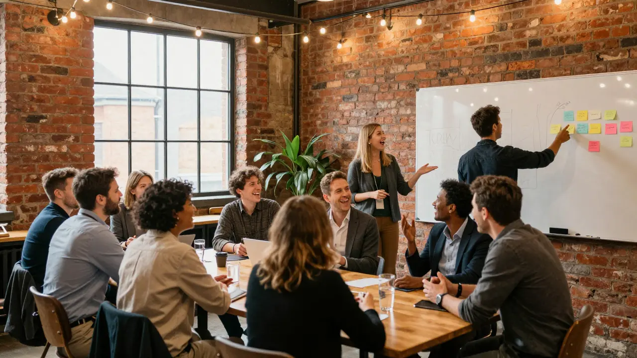 People networking and collaborating at a community meetup in a Manchester venue