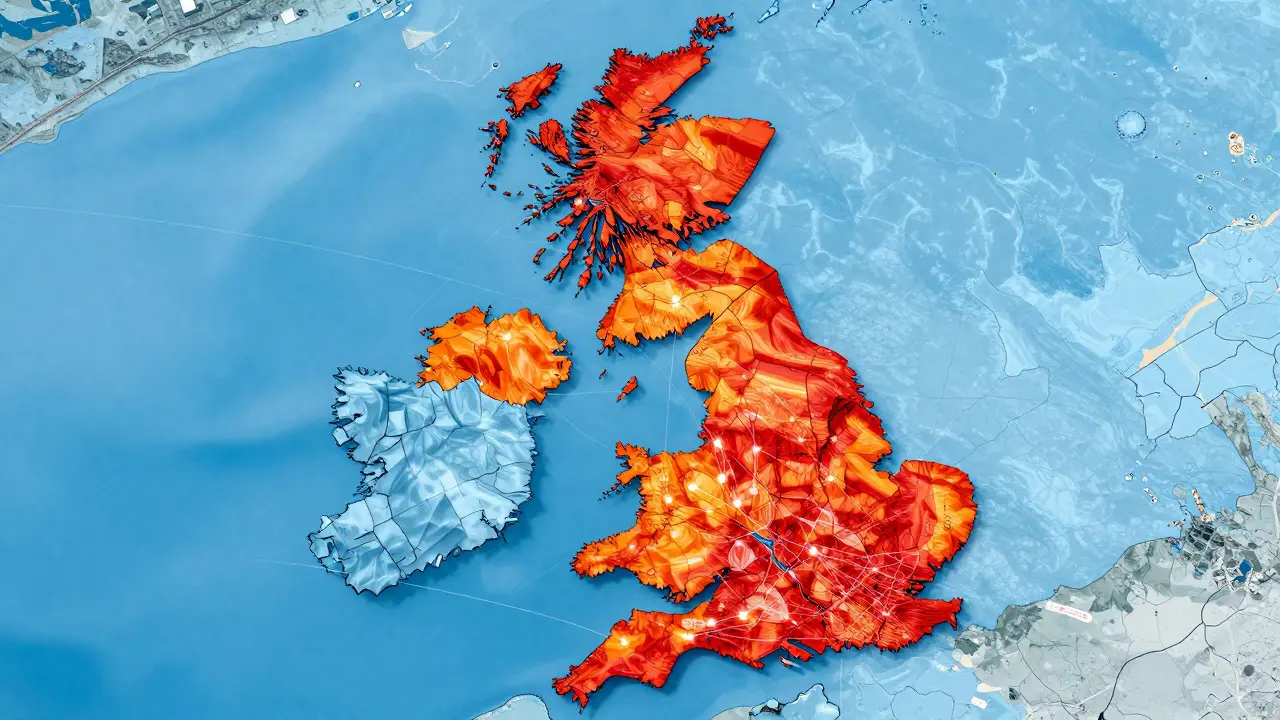 Stylized UK map showing regional sales density and travel route variations