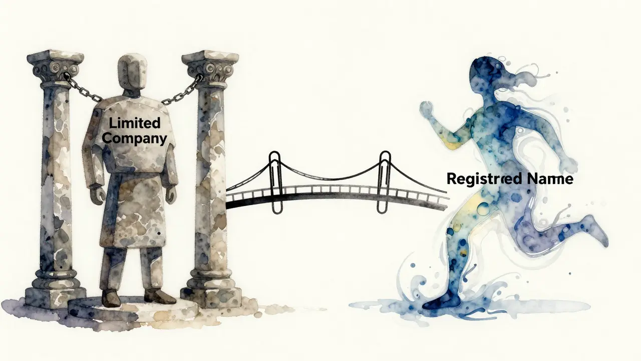 Watercolor illustration contrasting a rigid stone structure with fluid paint swirls