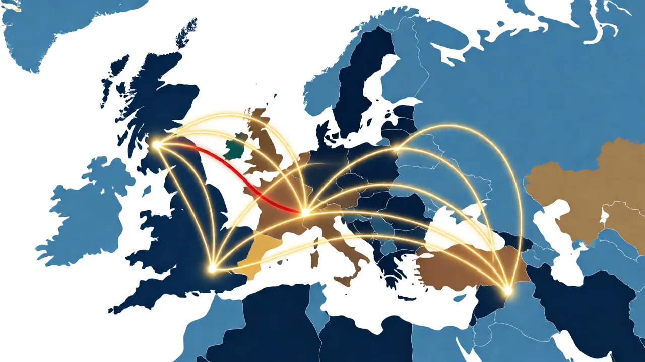 Abstract network map showing resilient global supply chain connections