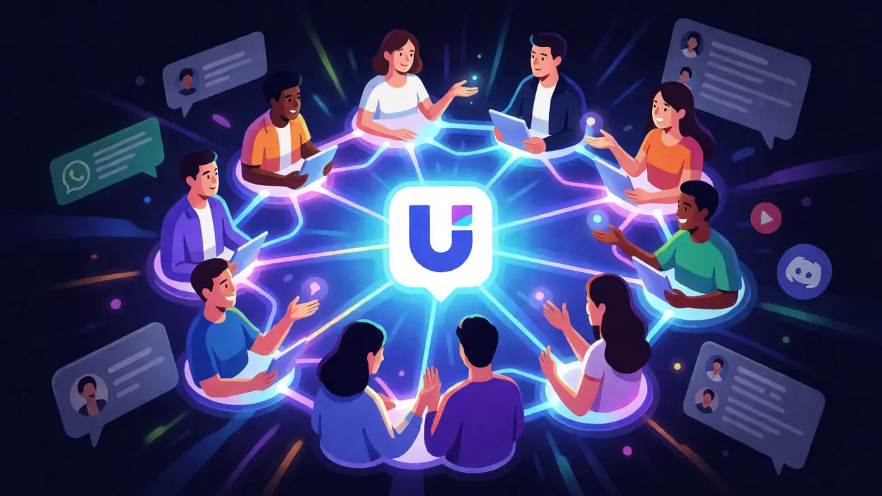 Abstract visualization of a connected, interactive customer community network.