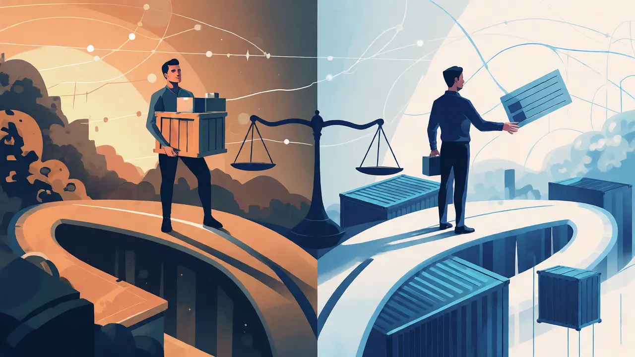 Conceptual illustration comparing distributor ownership versus agent commission models.