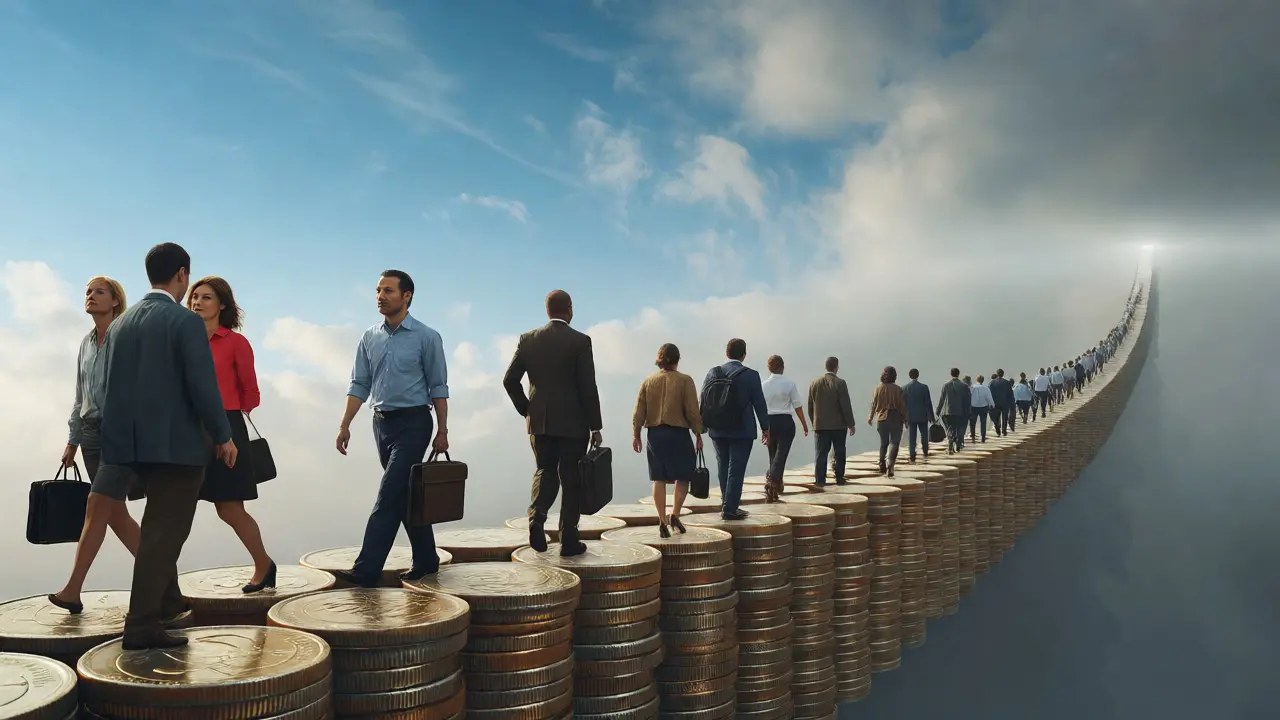 Employees walking a path of coins representing SSP duration