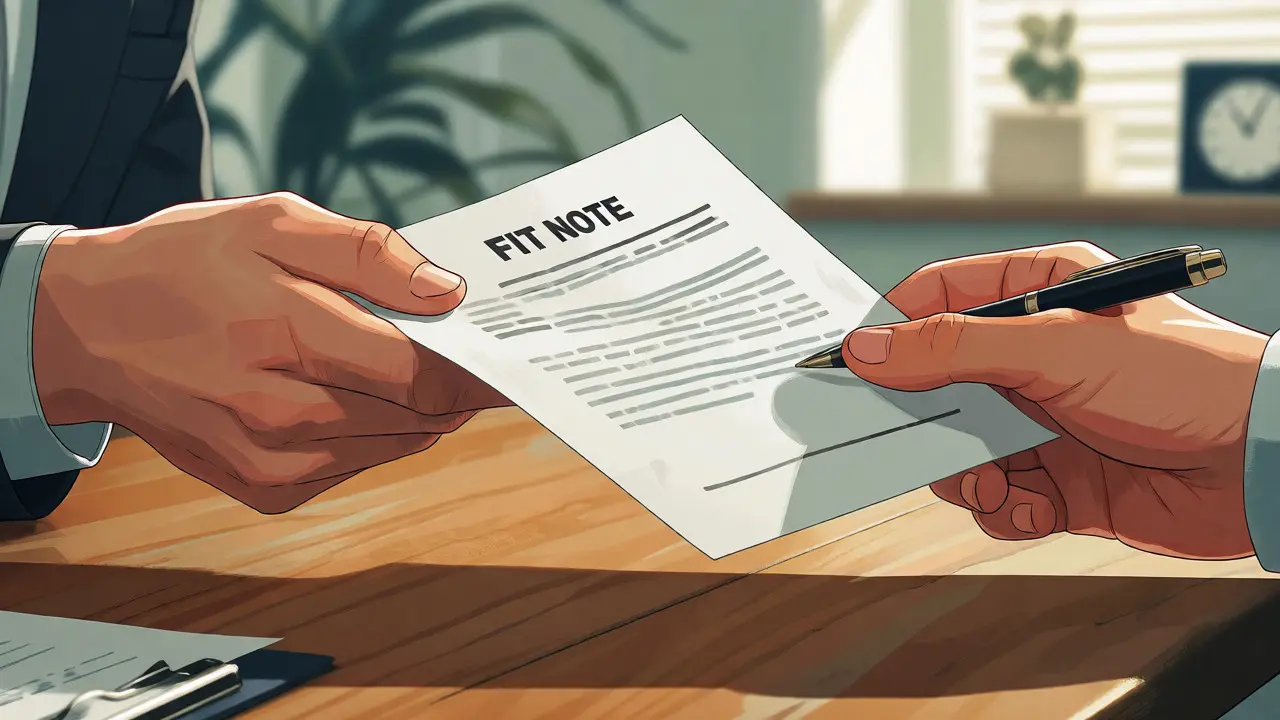 Exchange of medical fit note document in office