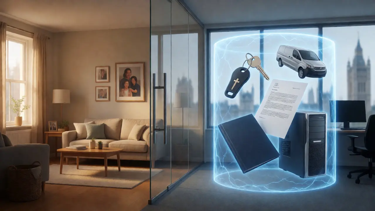 Glass wall separating home assets from protected business assets