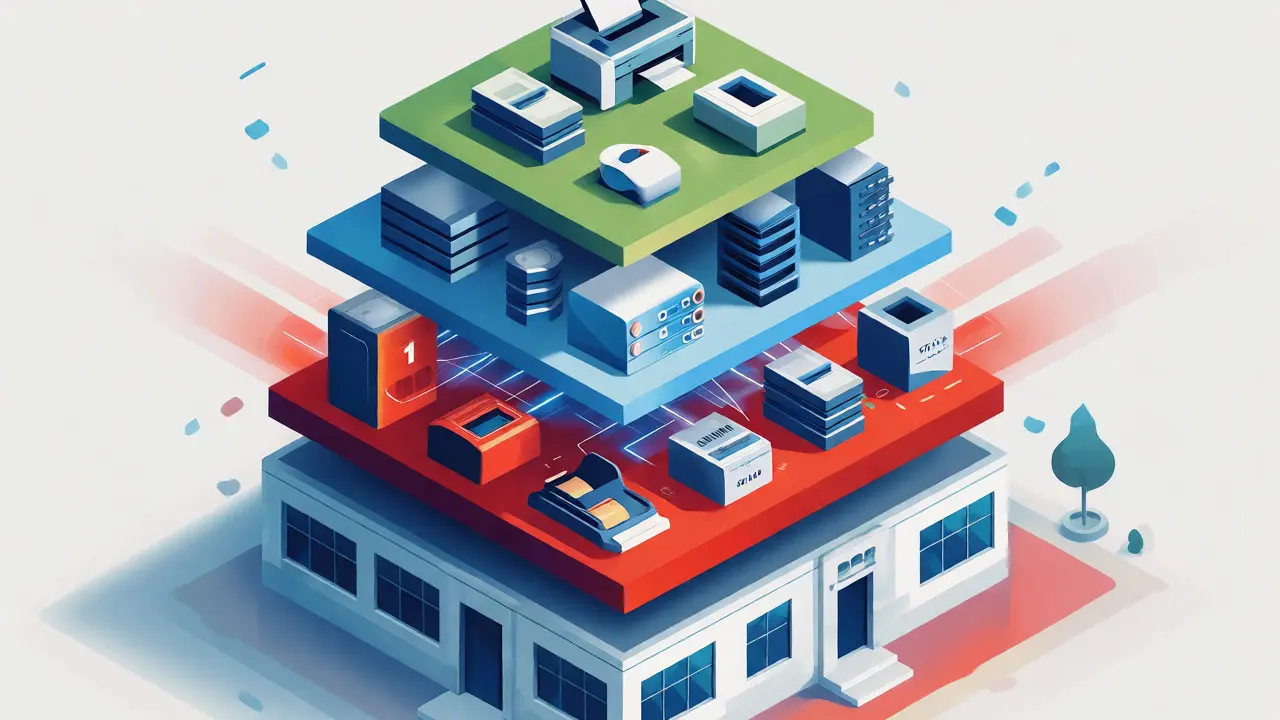 Isometric diagram of tiered IT service levels for SMEs
