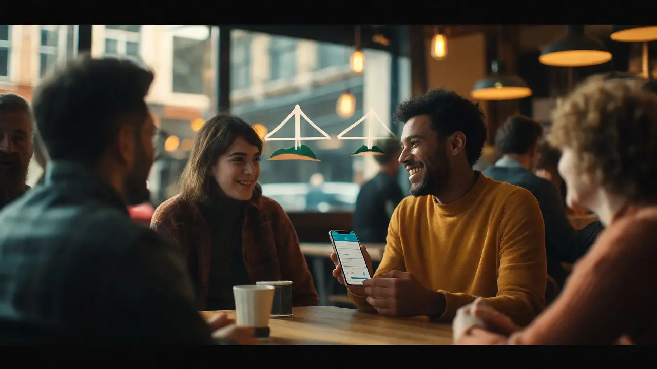 Smiling UK customers in a cafe discussing positive service experiences