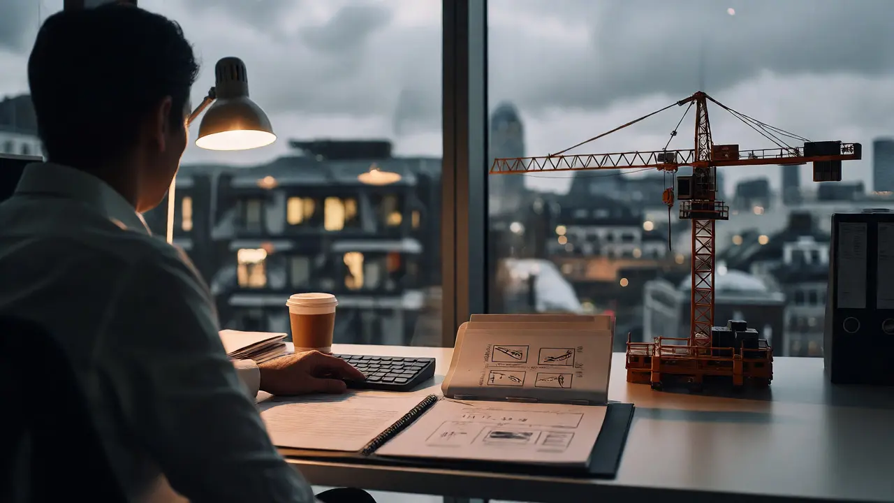 Professional filing safety reports in a London office setting